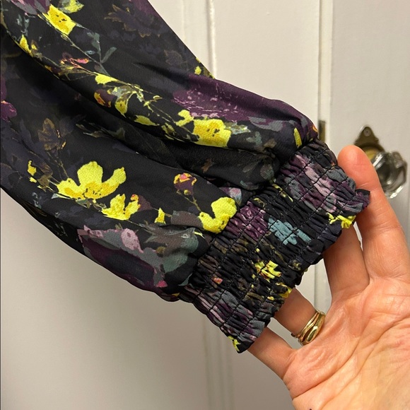 Unique21 Floral Long Sleeve Dress in Black with Purple and Yellow - Picture 5 of 12